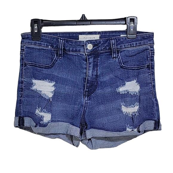 PACSUN Super Stretch Shortie Distressed Jean Shorts, Women's Waist 28 - Picture 1 of 9